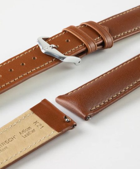 Hirsch KENT Textured Natural Leather Watch Strap in GOLD BROWN