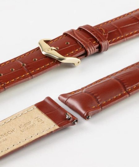 Hirsch DUKE Quick-Release Alligator Embossed Leather Watch Strap in GOLD BROWN
