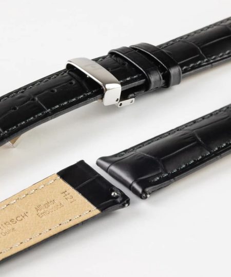 Alternative view of Hirsch DUKE Quick-Release Alligator Embossed Leather Watch Strap in BLACK