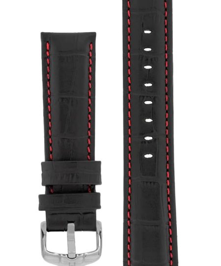 Hirsch GRAND DUKE Water-Resistant Alligator Embossed Sport Watch Strap in BLACK / RED