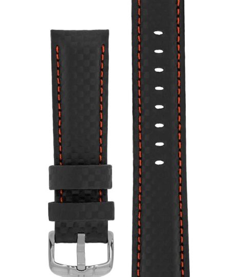 Hirsch CARBON Decorated Waterproof Leather Watch Strap in BLACK / RED