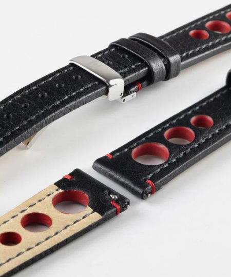 Alternative view of Hirsch RALLY Natural Leather Racing Watch Strap in BLACK / RED