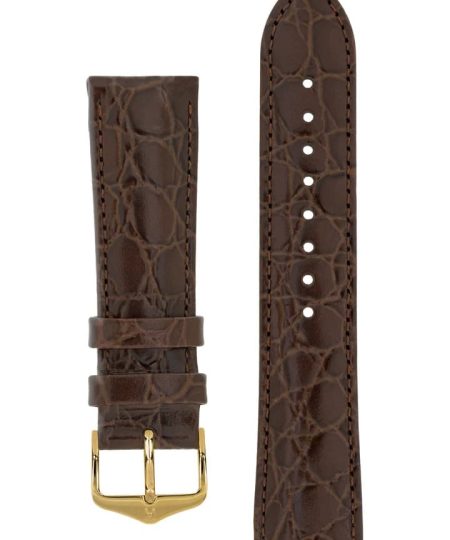 Hirsch CROCOGRAIN Crocodile Embossed Leather Watch Strap in BROWN
