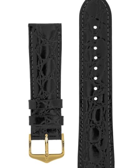 Hirsch CROCOGRAIN Crocodile Embossed Leather Watch Strap in BLACK